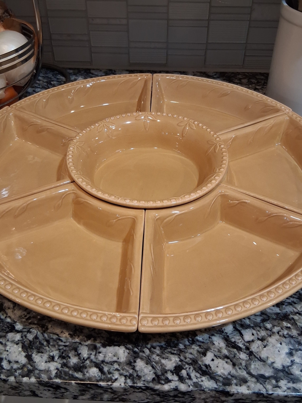 Signature Ceramic Sectioned Serving Platter in Tan